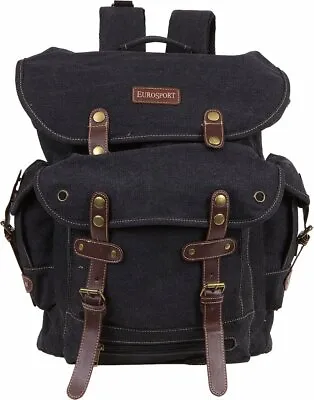 Large Army Style Military Backpack Black Rusksacks 704 School Hiking Canvas Pack • $25.99