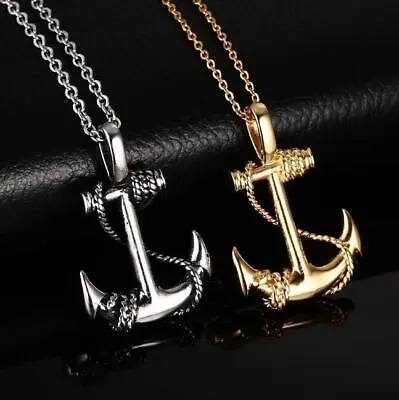 24  Mens Stainless Steel Nautical Surfing Beach Anchor Pendant Necklace Men USA • $7