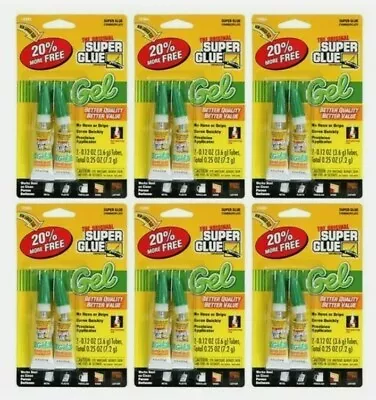 Lot Of (6) New ORIGINAL SUPER GLUE GEL .12oz. Each 12 Tubes Total. FREE SHIP  • $18.99