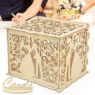 Au Wishing Well Card Box Decorative Wood Carved Wedding Engagement Party Rustic • $23.60