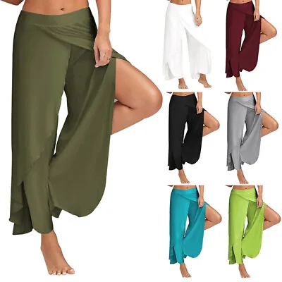 $14.29 • Buy Womens Boho Wide Leg Pants Chiffon Skirt Flared Loose Yoga Trousers Summer Beach