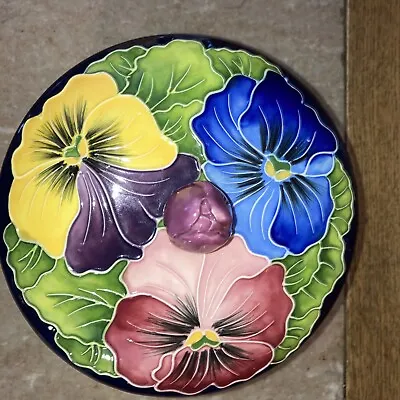 J. McCall Icing On The Cake Pansies Flower TRINKET DISH Blue Sky Clayworks.  EXC • $18