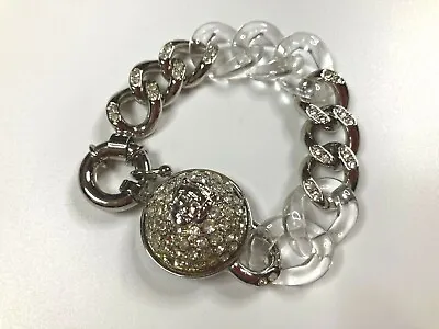 GIANNI VERSACE VINTAGE '90s RESIN HYBRID BRACELET RHINESTONES CLEAR CHAINED • $234.04