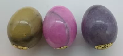 3 Vtg Alabaster Marble Eggs Purple Pink Green Made In Taiwan Easter Russ • $22