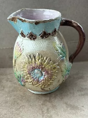Antique Majolica Floral Pitcher  5” Tall • $40
