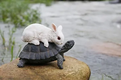 Tortoise And Rabbit Garden/Home Decor Turtle Statue Rabbit Decor Bunny Ornanment • $36.90