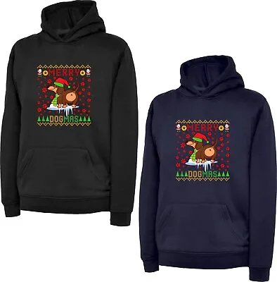 Merry Dogmas Hoodie Santa Dog Lovers Dachshund Dog Christmas Xmas Gift Tee Top • $23.63