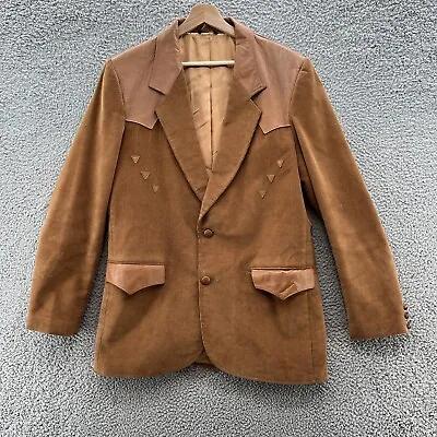 VTG Pioneer Wear Sport Coat 40L Corduroy Western Leather Trim Cowboy Blazer • $49.90