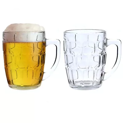 Beer Stein Mug 1 Pint Tankard German Beer Mug Glass Dimpled Bar Pub Party 2x • £8.99