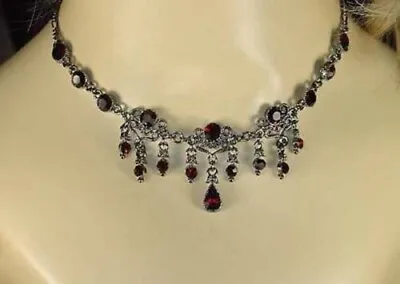VINTAGE Victorian Styl Austrian Crystal Filigree Garnet Red Necklace Renaissance • $24.99
