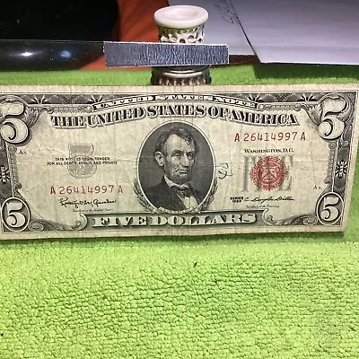 Series 1963 $5 Dollar Bill  - Red Seal - US 🎵 Note • $10