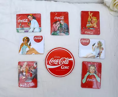 7 Retro COCA COLA Fridge Magnets Sealed And COASTER Promo Drinks PROMOTIONAL • £5.99