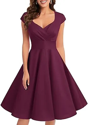 BBonlinedress 50s 60s A Line Rockabilly Dress Vintage Swing Burgundy - XS • £19.99