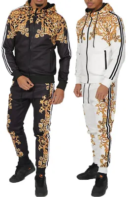 £19.99 • Buy Mens Designer Polyester Chain Tracksuit Style Slim Fit Joggers Bottom Zip Hoodie