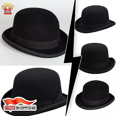 Wool Women Men Bowler Hat Pure Crushable Dome Fedora Hat Traditional Old Style • $27.36