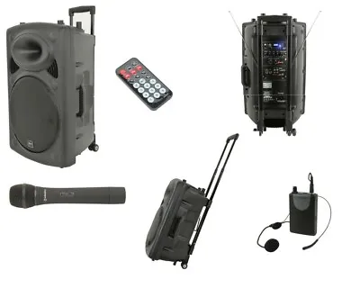 QTX QR12PA Rechargeable 200W Speaker Mp3 USB SD Handheld + Headset Radio Mic • £289