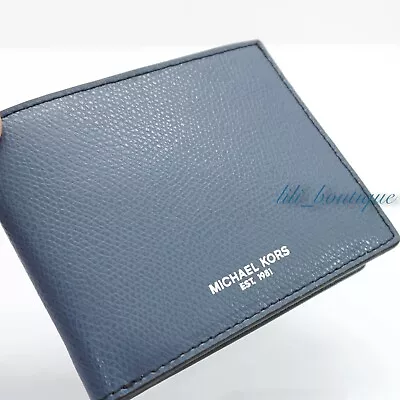 Michael Kors Men Warren Slim Billfold Wallet Leather Vintage Indigo Blue No Box • $39.95