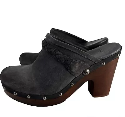 UGG Women's Size 9 Gray Kaylee Mule Heels Slip On Suede Leather Clogs Beautiful • $48