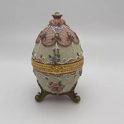 Footed Easter Egg Hinged Embellished Trinket Box • $9.25