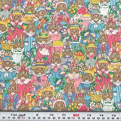 Vintage 1994 Fabric Traditions Easter Bunnies Cotton HALF YARD Remnant 18  X 44  • $19.99