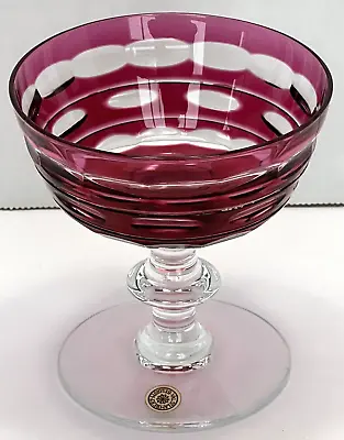 Val St Lambert Blarney Ruby Red Champange Sherbet Martini Glass Cut To Clear • £37.01