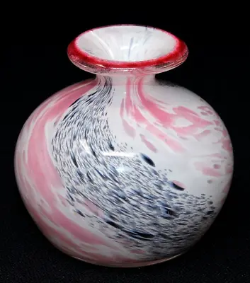 MDINA GLASS Art Glass Vase MALTA Pink White Grey Swirl 3 1/2  Wide AS IS • $9.29