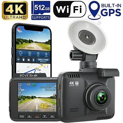 Rove R2-4K Car Dash Cam - 4K Ultra HD 2160P - Built-In WiFi & GPS Parking Mode  • $59.99