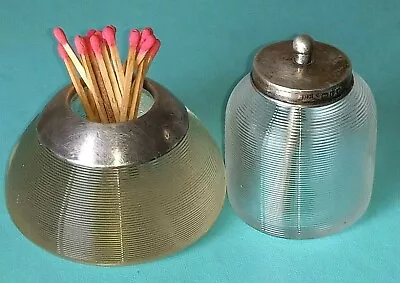 2 ANTIQUE A.BORMET Co CHESTER ENGLAND STERLING SILVER RIBBED GLASS MATCH STRIKER • $215