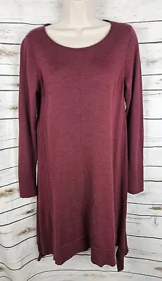 Eileen Fisher Burgundy 100% Merino Wool Dress Small Shift A-Line Knit Womens • $31.19