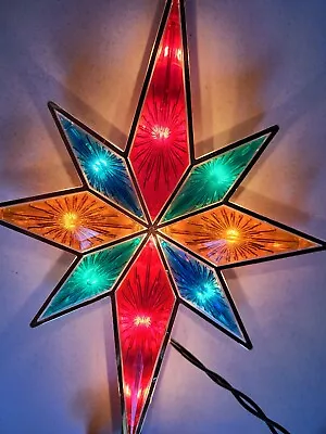Stained Glass Christmas Tree Topper Vintage Plastic  • $13.84