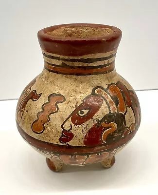 Pre Columbian Mayan Hand Painted Tri Footed Warrior Pottery • $175