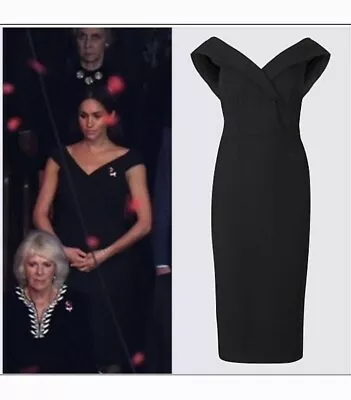 M&S Petite Rare Crepe Black Off The Shoulder Dress UK 12 USA 8 ASO ROYAL • $75.76