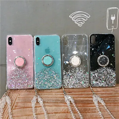 $8.79 • Buy Glitter Silicone Phone Case Protection Mobile Phone Bag With Strap Ring Holder