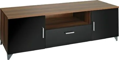 ModaNuvo Walnut Black Gloss TV Unit Multimedia Display Storage Cabinet Cupboard • £79.99