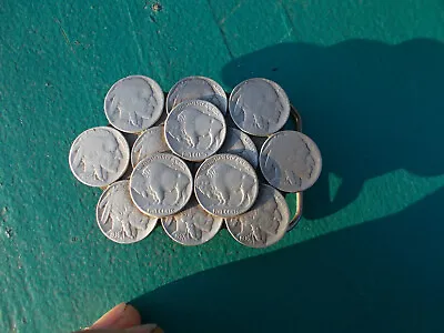 Vintage Pewter Buffalo Nickel Belt Buckle Made With 13 Real Buffalo Nickels • $24.95