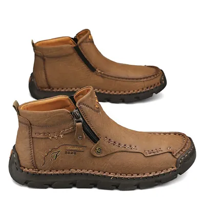 Men's Leather Mid Top Casual Short Boots Non-slip Zipper Loafers Moccasin Shoes • $51.41