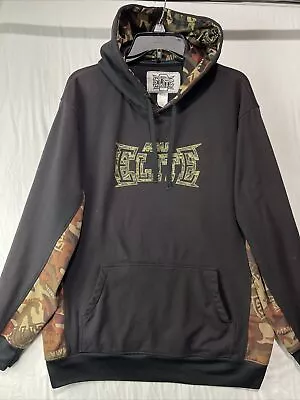 Vintage MMA Elite Sweater Mens Large Hoodie Black Camo Spellout Long Sleeve Y2K • $27.99