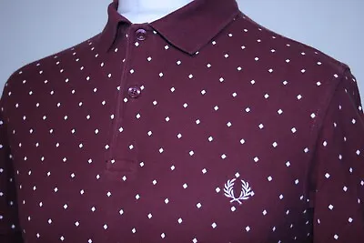 £0.99 • Buy Fred Perry Diamond Print All Over Polo Shirt -M-Port Red - Excellent Casual Top