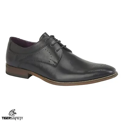 Goor M298A Mens Black Leather Stylish Formal Fashion 3 Eye Brogue Gibson Shoes • £29.95