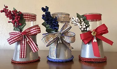 Glass Jar  Vases/ Tea Light Holders Lot Of 3 Handmade From Recycled Materials • $19.99