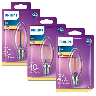 3 X Philips LED Deco E14 4.3W 40W B35 Vintage Candle Bulbs Warm White A++ • $28.71