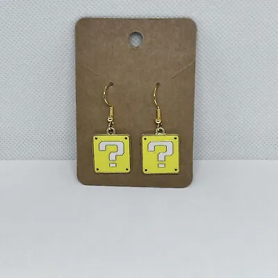 Super Mario Yellow Question Mark Block Earrings Square Shape Earring Gift Idea • $11.99