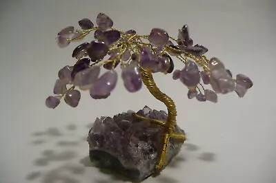 VTG AMETHYST Bonsai  Healing Tree Of Life  NaturalTumbled Stone Brass Trunk • $6.99