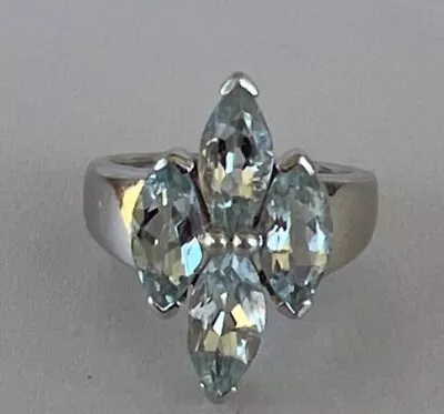 Vintage 925 Sterling Silver Genuine Aquamarine Ring-Marquise-Size 7 • $39.95