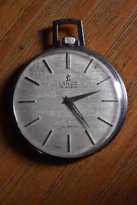 Vintage Lanco 17 Rubi Incabloc Swiss Made Thin Open Face Pocket Watch Runs Works • $59