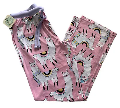 Women's Nite Nite By Munki Munki Soft Pajama Pants Pink Llama Stocking Hats M • $26