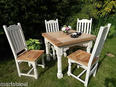 Rustic Oak Finish Farmhouse Extending Kitchen Dining Set Table & Chairs Painted • £625