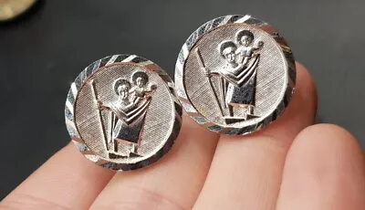 Vintage Pair Of Silver Plated St. Christopher Cufflinks. Patron Saint Of Travel • £18