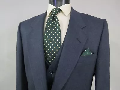 VTG Nino Cerruti Rue Royal Charcoal Slate Blue Flannel Three Piece Suit 44 R • $299