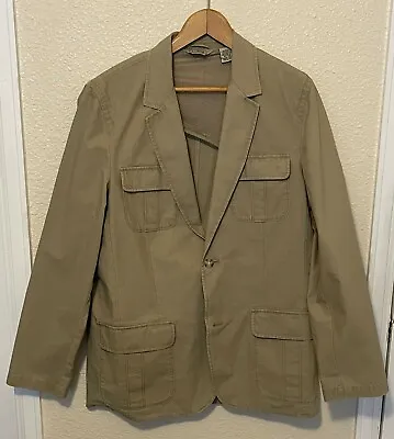 LL Bean Safari Hunting Field Utility Cotton Khaki Blazer Jacket Coat Mens 42Tall • $34.99
